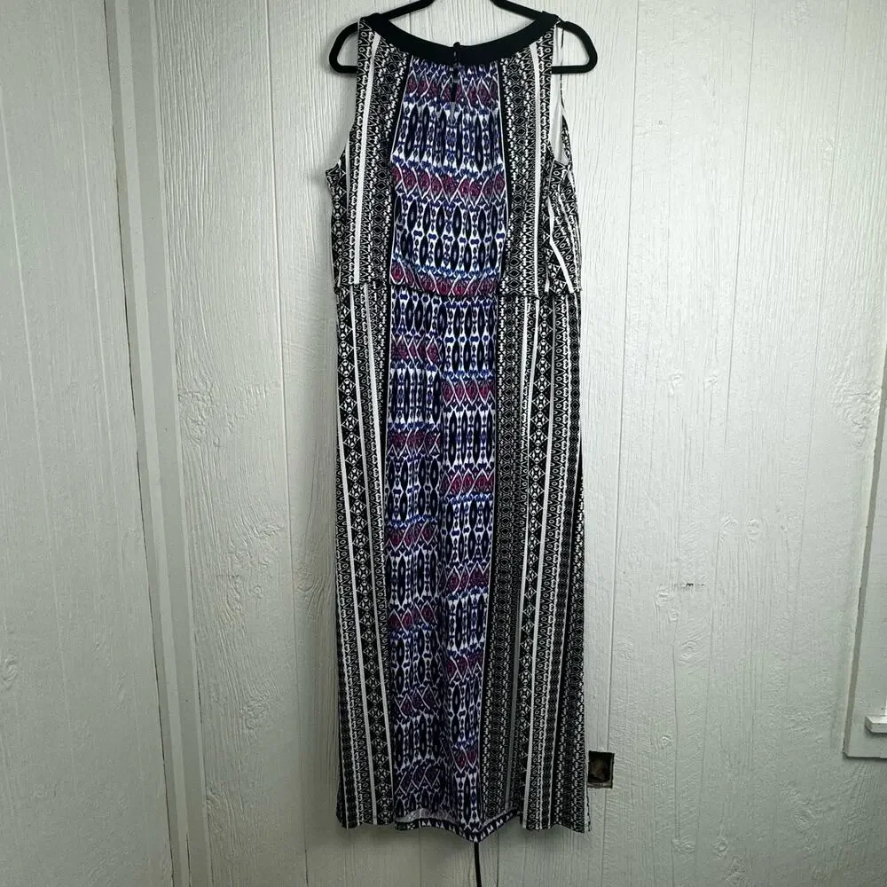 London Times Plus Black Blue Pink Abstract Jersey Stretch Maxi Dress Sz18W Artsy - Picture 5 of 13